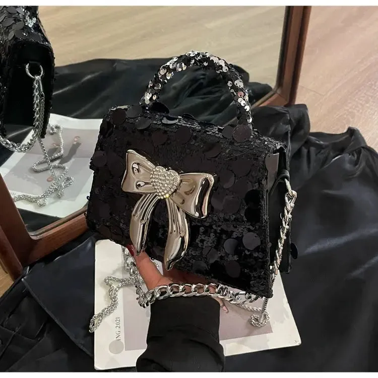 Bow Diamond Shiny Sequin Handbags