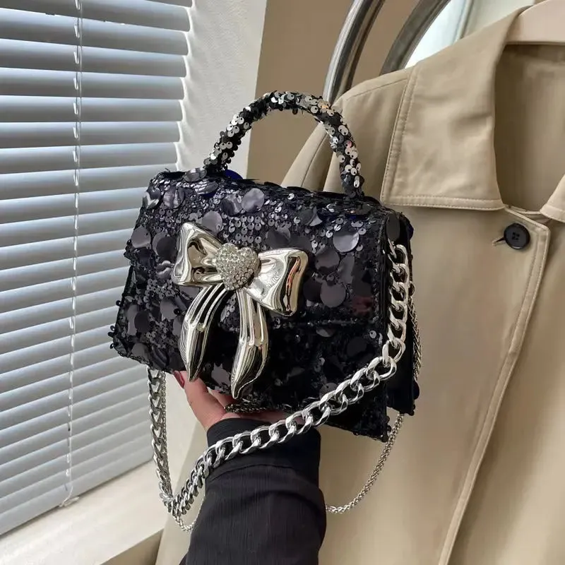 Bow Diamond Shiny Sequin Handbags
