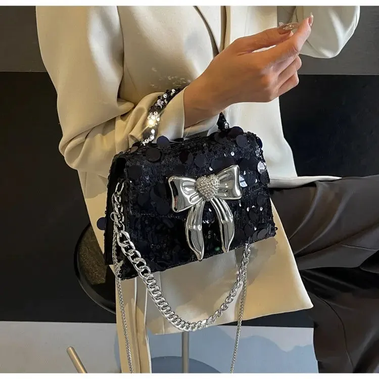 Bow Diamond Shiny Sequin Handbags