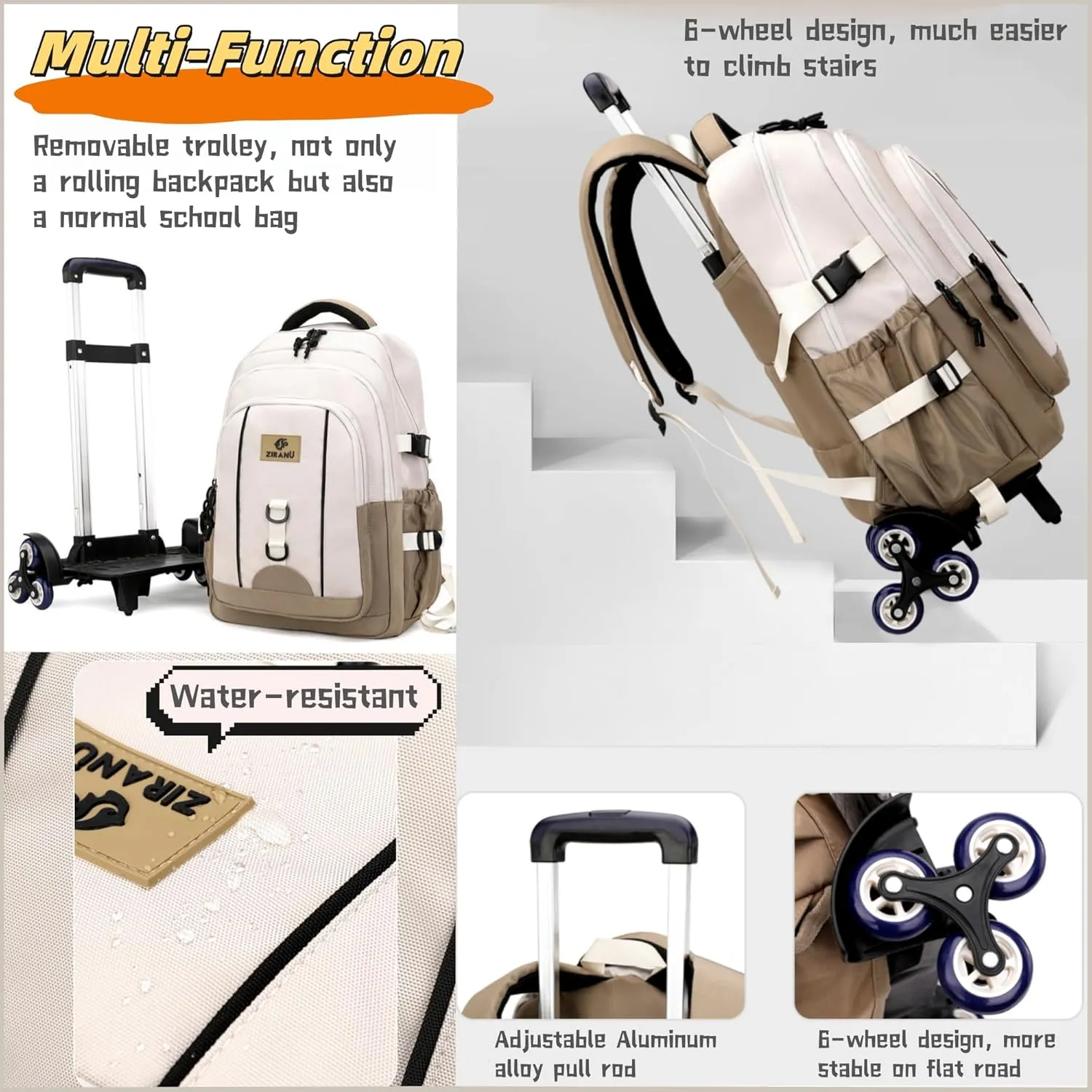 Boys Backpack with 6 Wheels for School Kids, Rolling Backpack for Boys Elementary Middle School Bags on Wheels, Blue