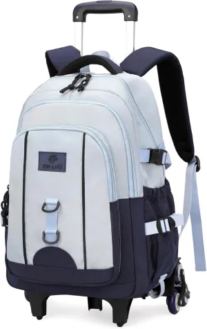 Boys Backpack with 6 Wheels for School Kids, Rolling Backpack for Boys Elementary Middle School Bags on Wheels, Blue