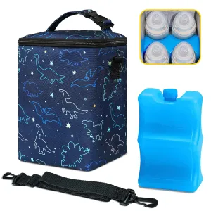 Breastmilk Cooler Bag with Ice Pack Fits 4 Bottles Up to 9 Ounce - Insulated Baby Bottle Cooler for Nursing Moms on the Go with Strap