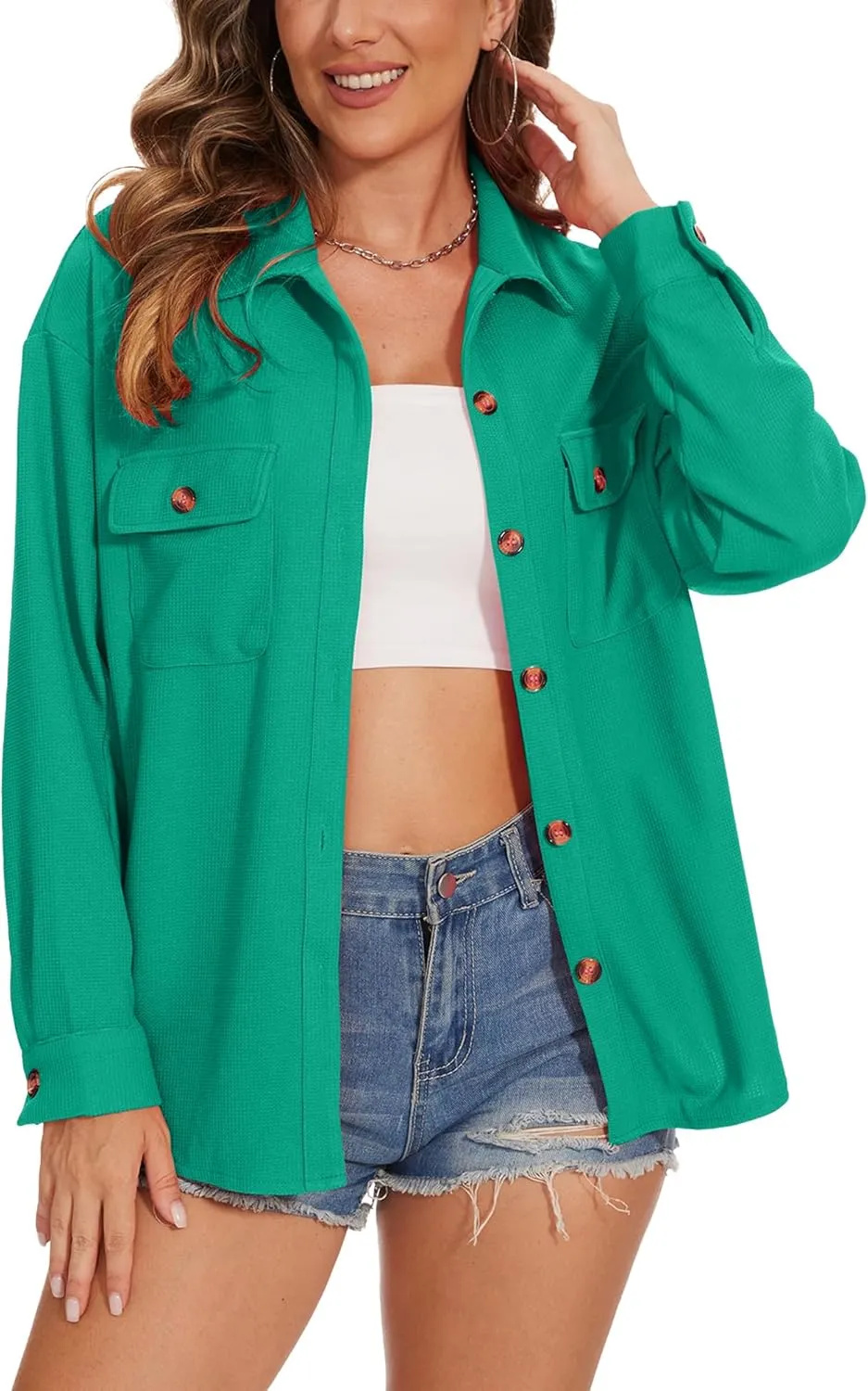 Breezy Lane Button Down Shirt Coats for Women Long Sleeve Shackets for Spring Summer Fall