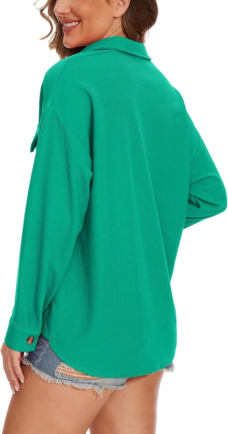 Breezy Lane Button Down Shirt Coats for Women Long Sleeve Shackets for Spring Summer Fall