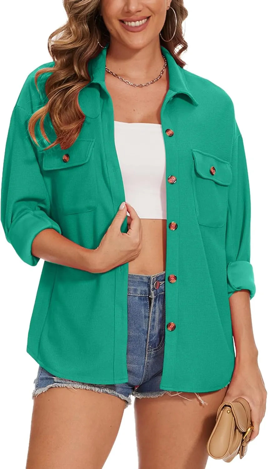 Breezy Lane Button Down Shirt Coats for Women Long Sleeve Shackets for Spring Summer Fall