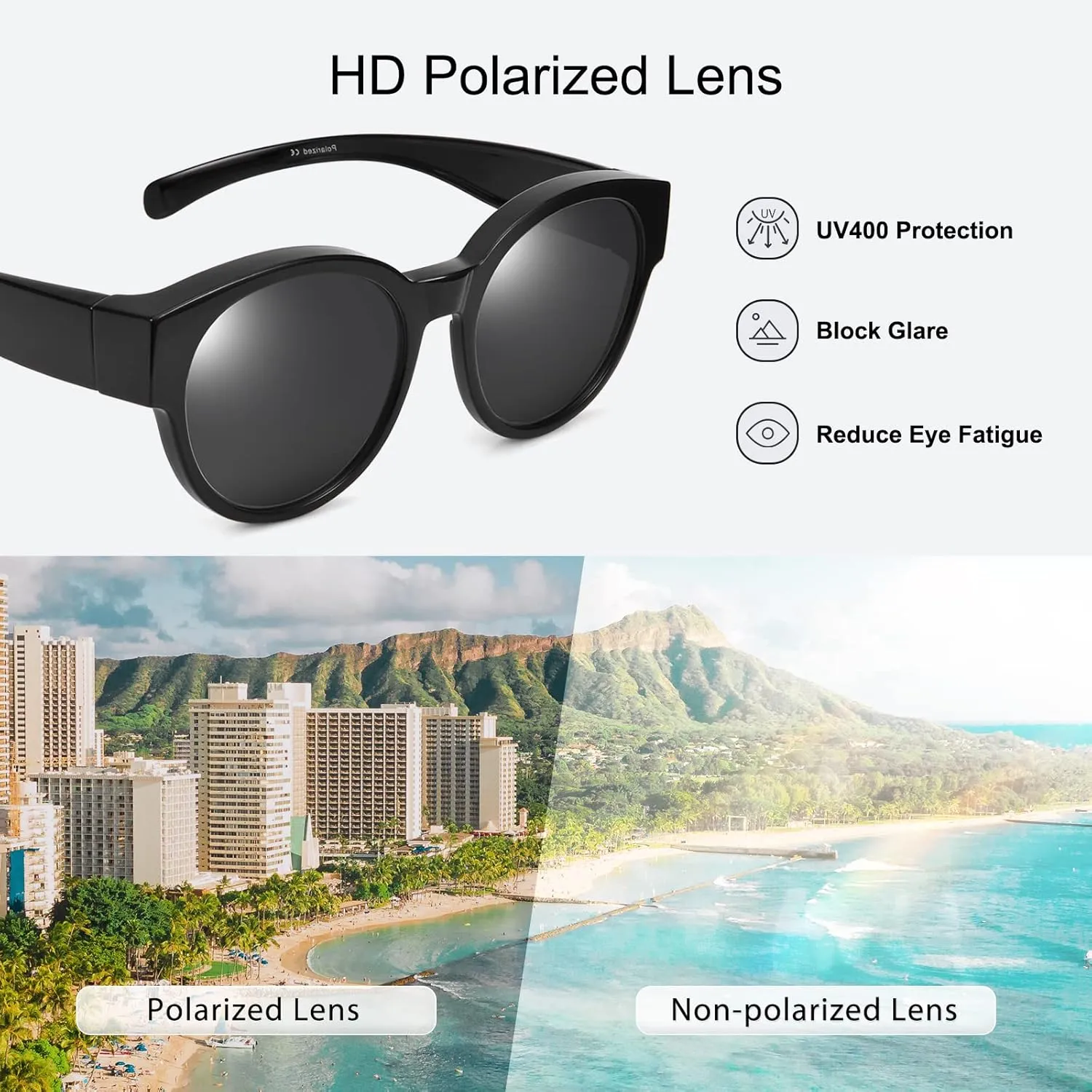Br’Guras Polarized Oversized Fit over Sunglasses Over Glasses with Cat Eye Frame for Women&Men