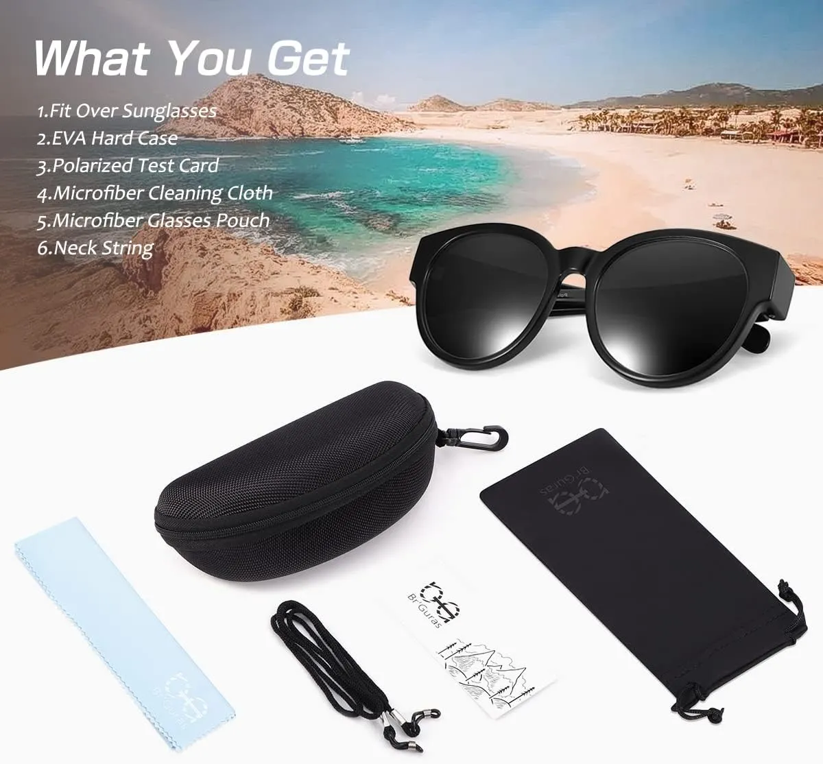 Br’Guras Polarized Oversized Fit over Sunglasses Over Glasses with Cat Eye Frame for Women&Men