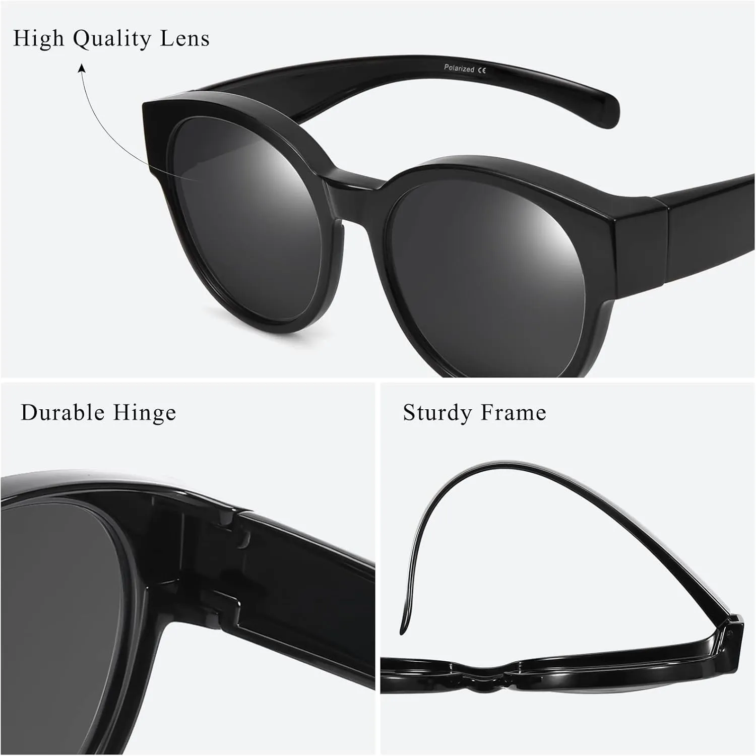 Br’Guras Polarized Oversized Fit over Sunglasses Over Glasses with Cat Eye Frame for Women&Men