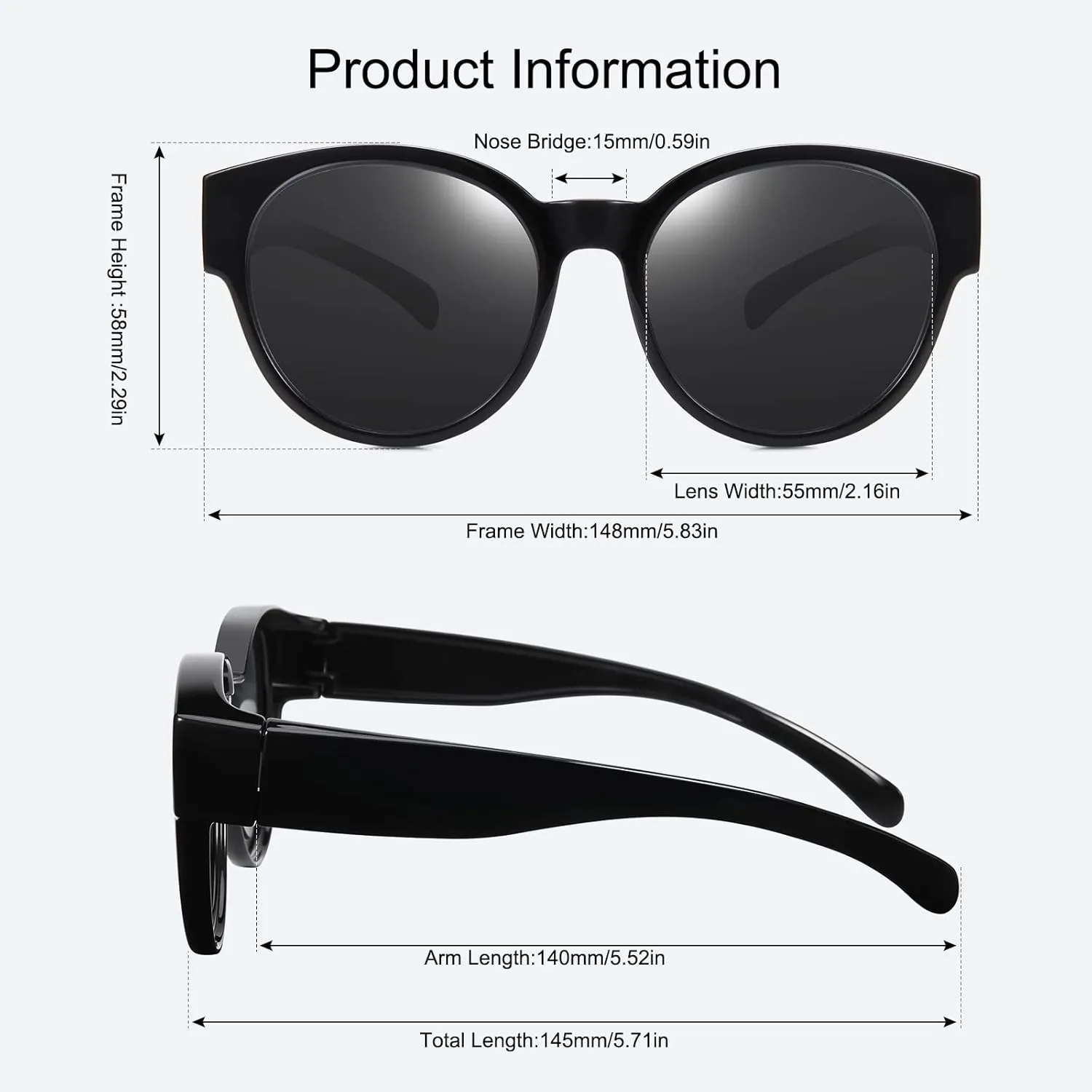 Br’Guras Polarized Oversized Fit over Sunglasses Over Glasses with Cat Eye Frame for Women&Men