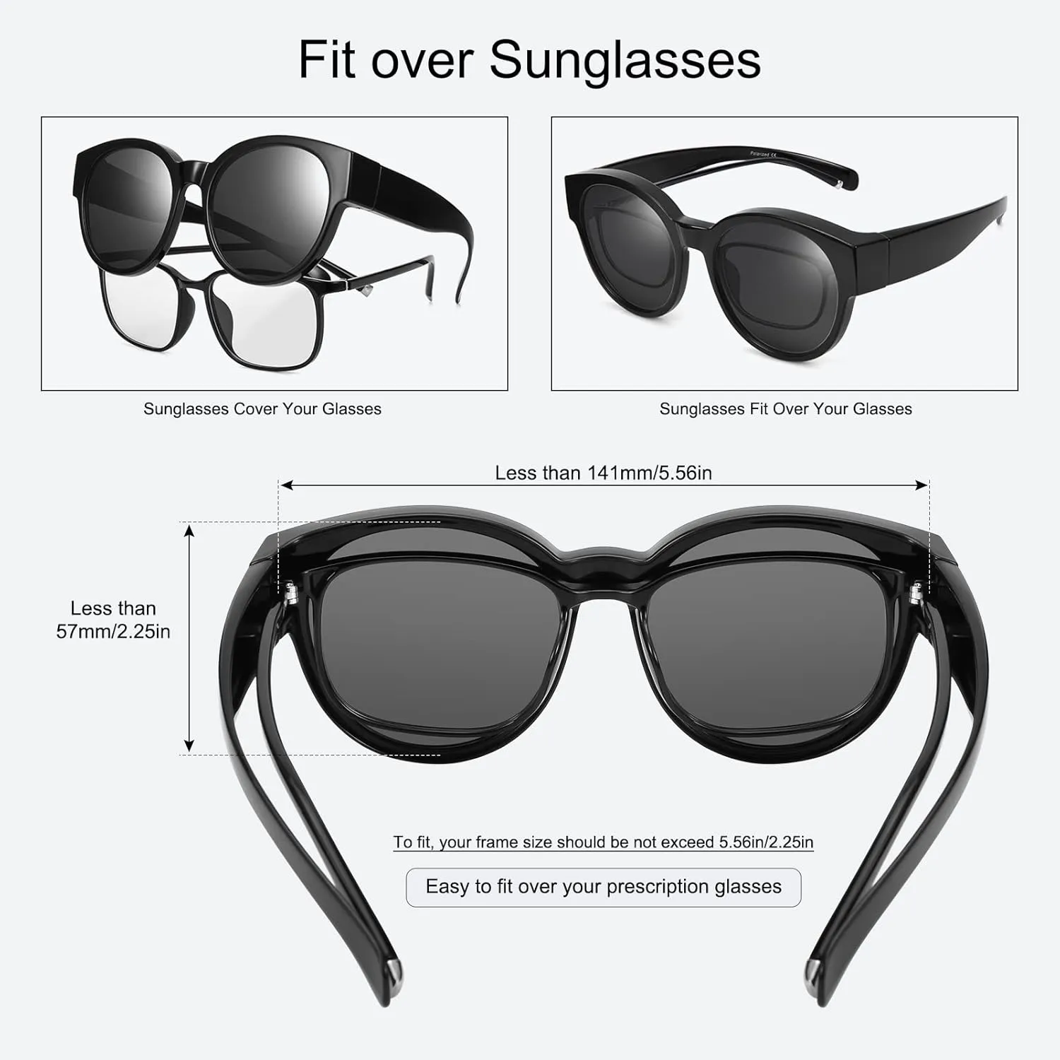 Br’Guras Polarized Oversized Fit over Sunglasses Over Glasses with Cat Eye Frame for Women&Men