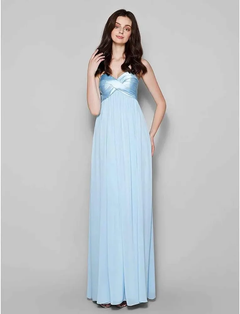 Bridesmaid Dress Sweetheart Sleeveless Floor Length Chiffon Sheath Column Satin Chiffon with Criss Cross