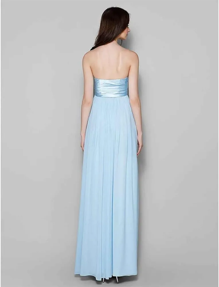 Bridesmaid Dress Sweetheart Sleeveless Floor Length Chiffon Sheath Column Satin Chiffon with Criss Cross