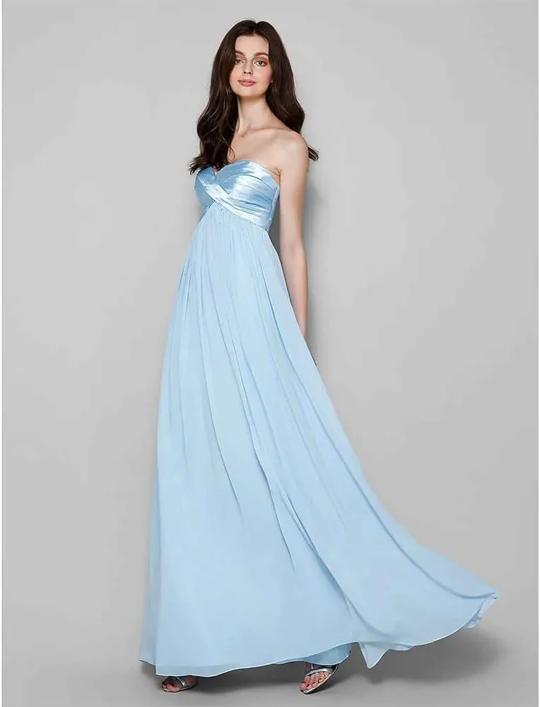 Bridesmaid Dress Sweetheart Sleeveless Floor Length Chiffon Sheath Column Satin Chiffon with Criss Cross
