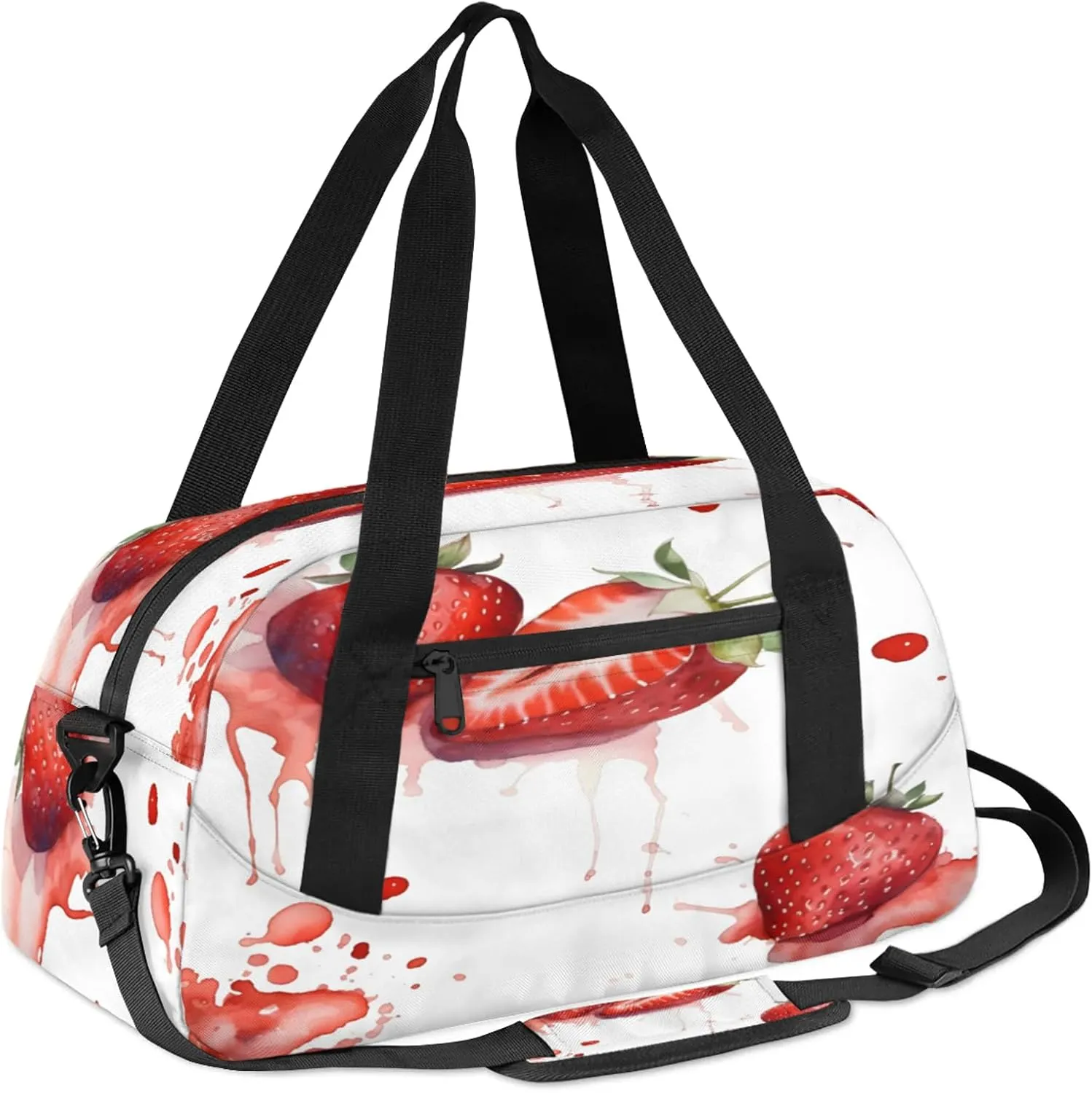 Bright Strawberry Pattern Kids Duffel Bag Lightweight Waterproof Sports Gym Bag with Front Zipper Pocket Foldable Weekender Overnight Bag for School Practice Gymnastic Ballet