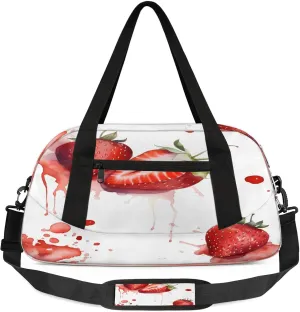 Bright Strawberry Pattern Kids Duffel Bag Lightweight Waterproof Sports Gym Bag with Front Zipper Pocket Foldable Weekender Overnight Bag for School Practice Gymnastic Ballet