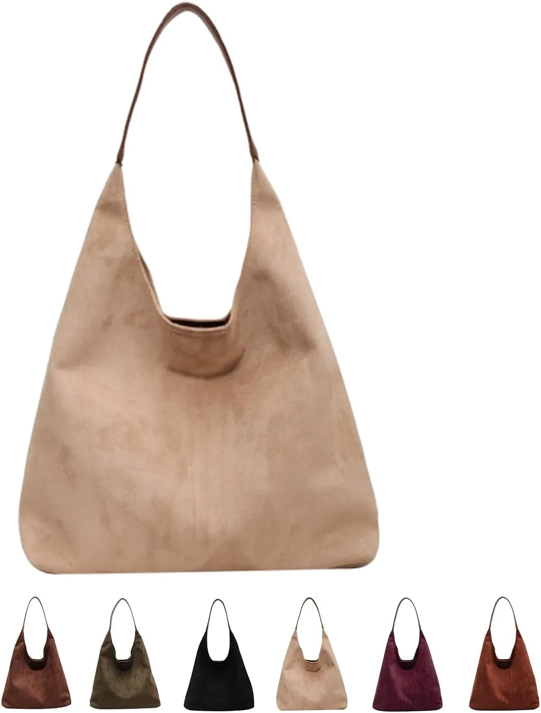 Brown Suede Tote Bag for Women - Soft Leather Shoulder Bag Purse for Office, Work & Daily Use