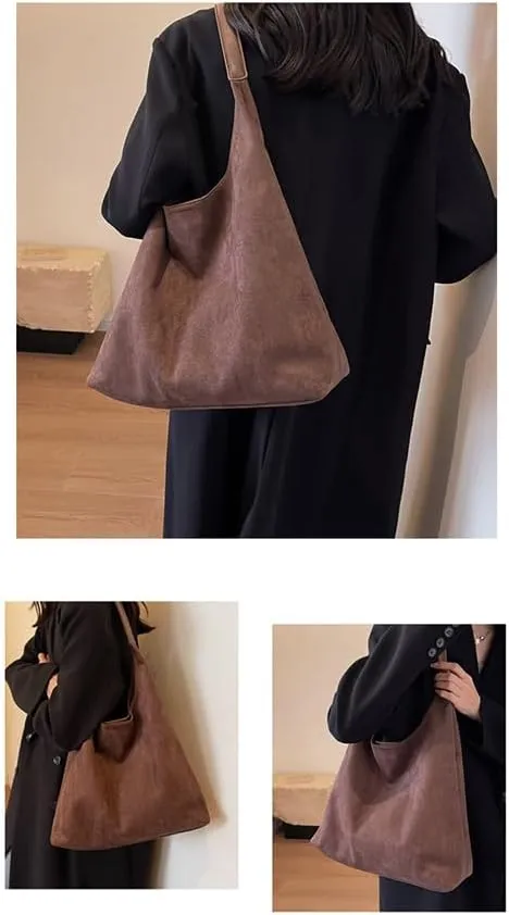 Brown Suede Tote Bag for Women - Soft Leather Shoulder Bag Purse for Office, Work & Daily Use