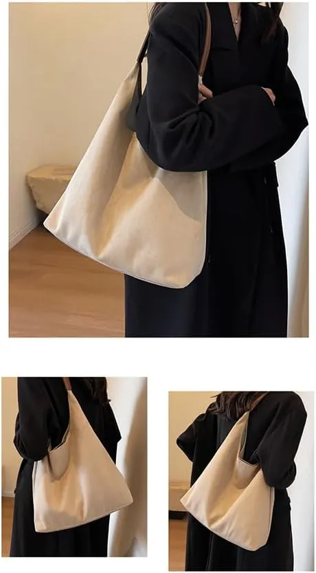 Brown Suede Tote Bag for Women - Soft Leather Shoulder Bag Purse for Office, Work & Daily Use