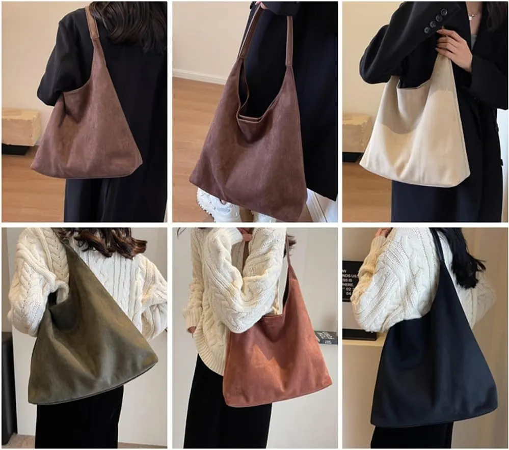 Brown Suede Tote Bag for Women - Soft Leather Shoulder Bag Purse for Office, Work & Daily Use