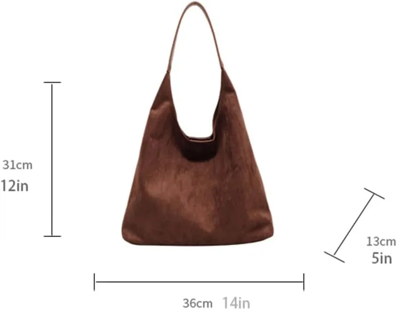 Brown Suede Tote Bag for Women - Soft Leather Shoulder Bag Purse for Office, Work & Daily Use