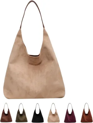 Brown Suede Tote Bag for Women - Soft Leather Shoulder Bag Purse for Office, Work & Daily Use