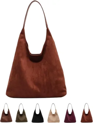 Brown Suede Tote Bag for Women - Soft Leather Shoulder Bag Purse for Office, Work & Daily Use