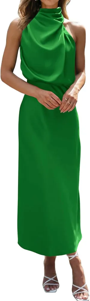 BTFBM Womens Sleeveless Cocktail Dresses Mock Neck Keyhole Elastic High Waist Evening Party Maxi Wedding Guest Dress