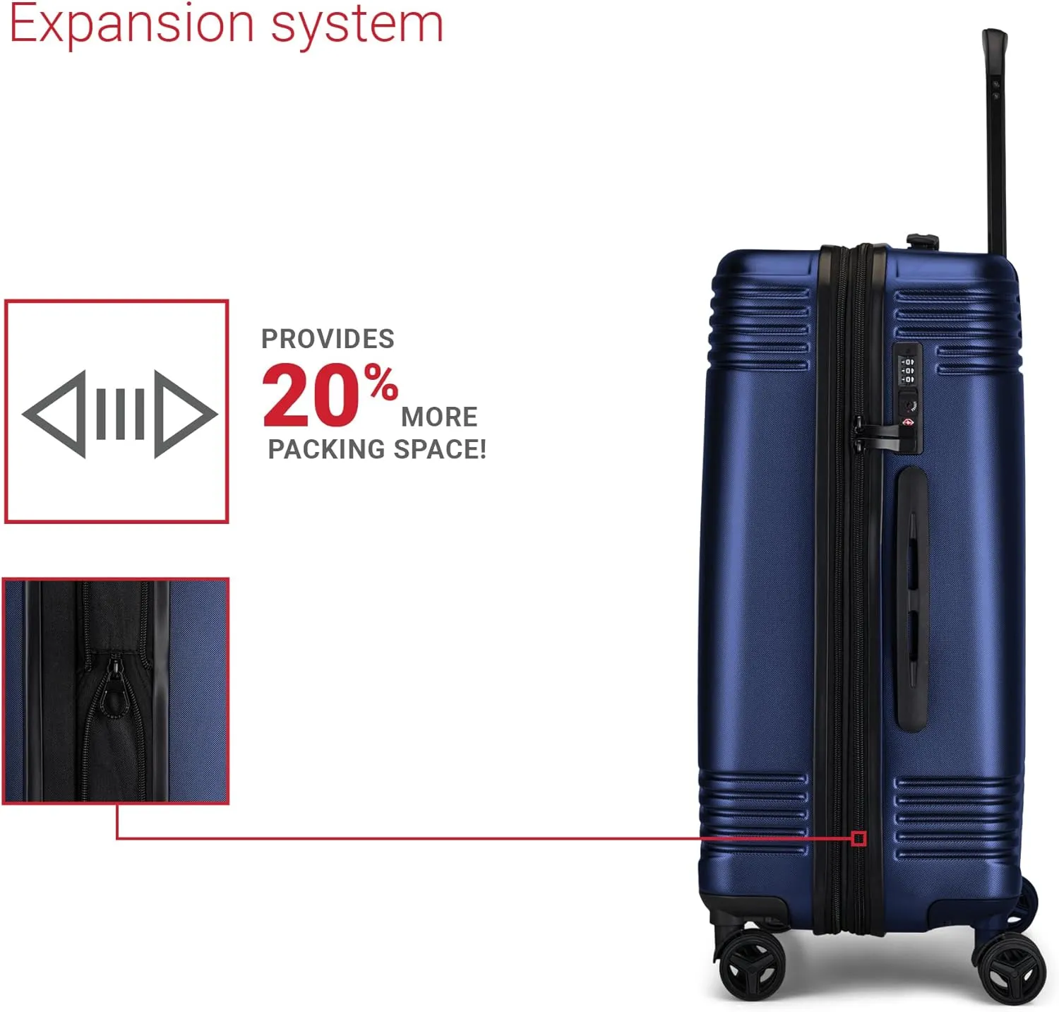 Bugatti Nashville Collection 24 Inch Hard Shell Luggage for Airplanes, Mid Size Hardside Expandable Suitcase with 360-Degree Spinner Wheels, Retractable Handle, Navy