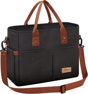Buringer HOMESPON Upgrade Large Insulated Lunch Bag Fashionable Tote Cooler Box with Shoulder Strap for Woman Man Work Shopping or Travel(Black)