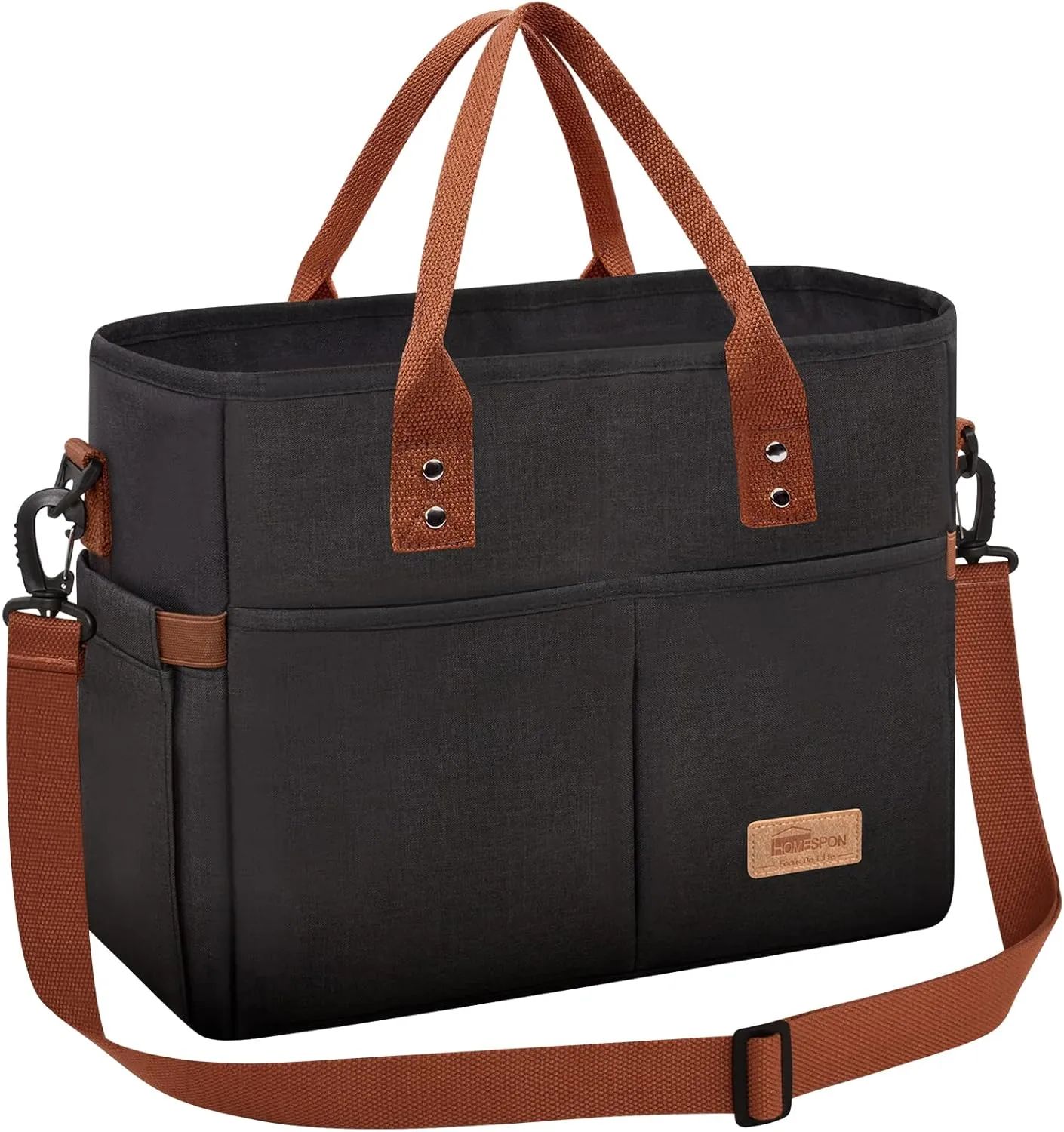 Buringer HOMESPON Upgrade Large Insulated Lunch Bag Fashionable Tote Cooler Box with Shoulder Strap for Woman Man Work Shopping or Travel(Black)