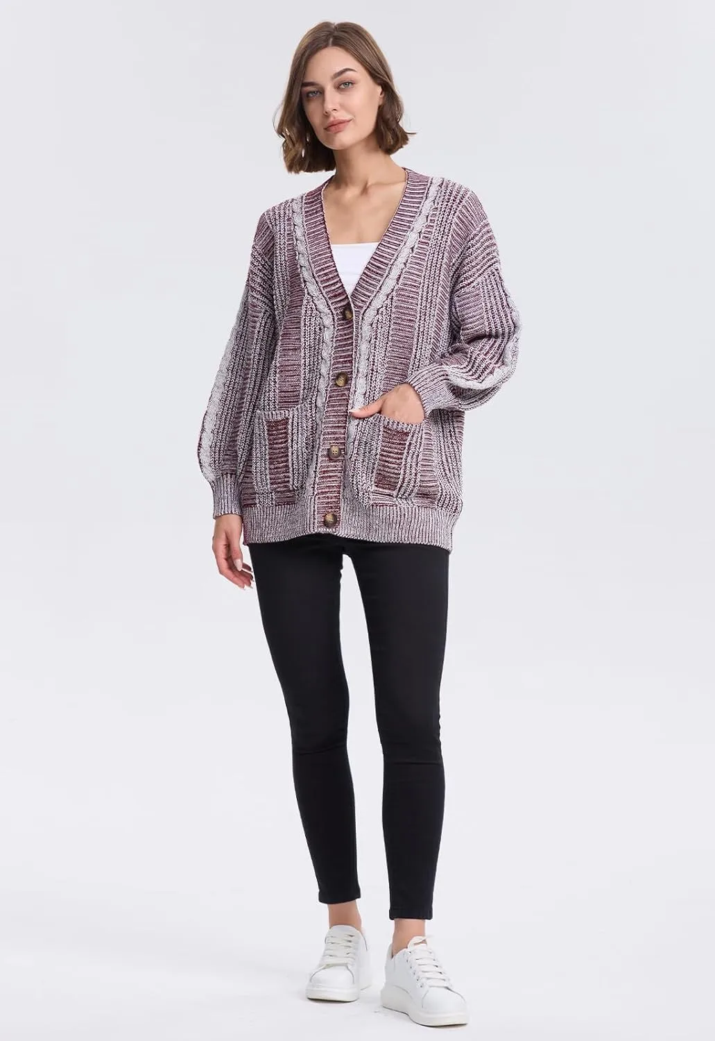 Cakulo Womens Oversized Chunky Cable Knit Cardigan Sweaters 2024 Fall Open Front Button Women Cardigans Pocket