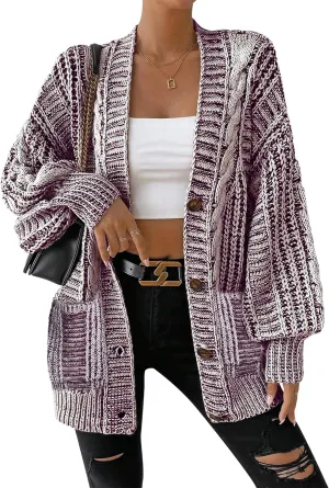 Cakulo Womens Oversized Chunky Cable Knit Cardigan Sweaters 2024 Fall Open Front Button Women Cardigans Pocket