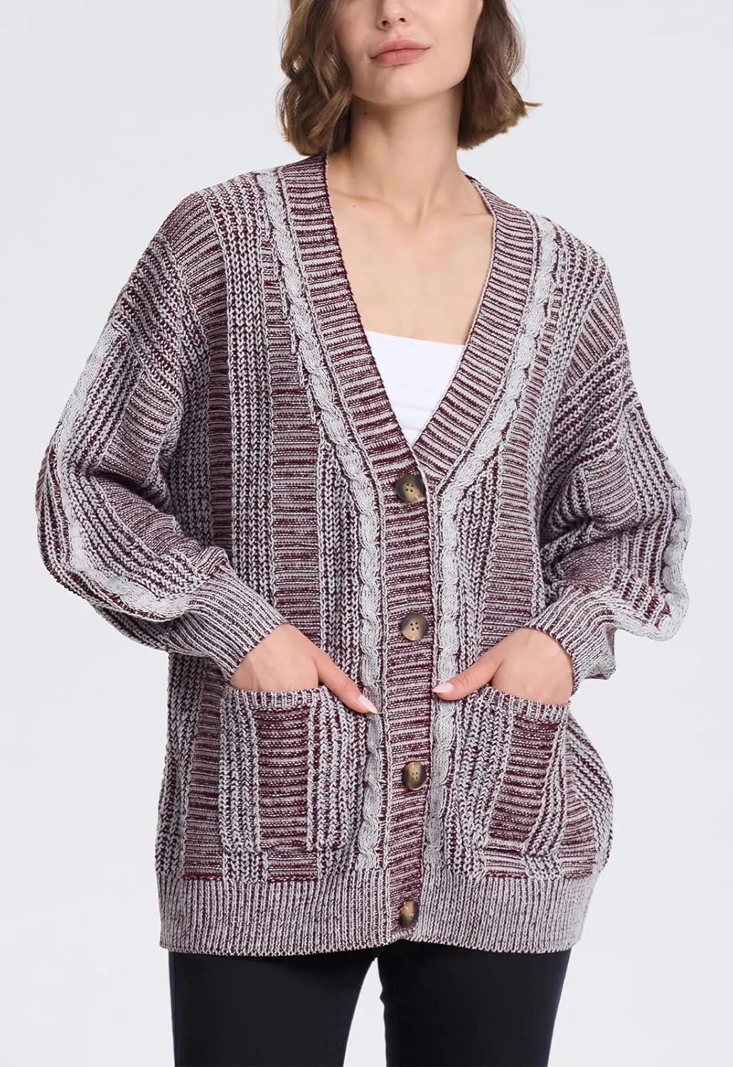 Cakulo Womens Oversized Chunky Cable Knit Cardigan Sweaters 2024 Fall Open Front Button Women Cardigans Pocket