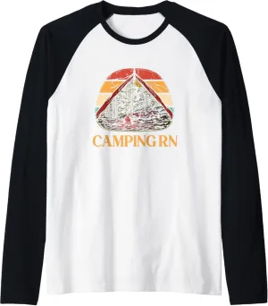 Camping RN Camper Forest Camp Jungle Vacation Wildlife Raglan Baseball Tee