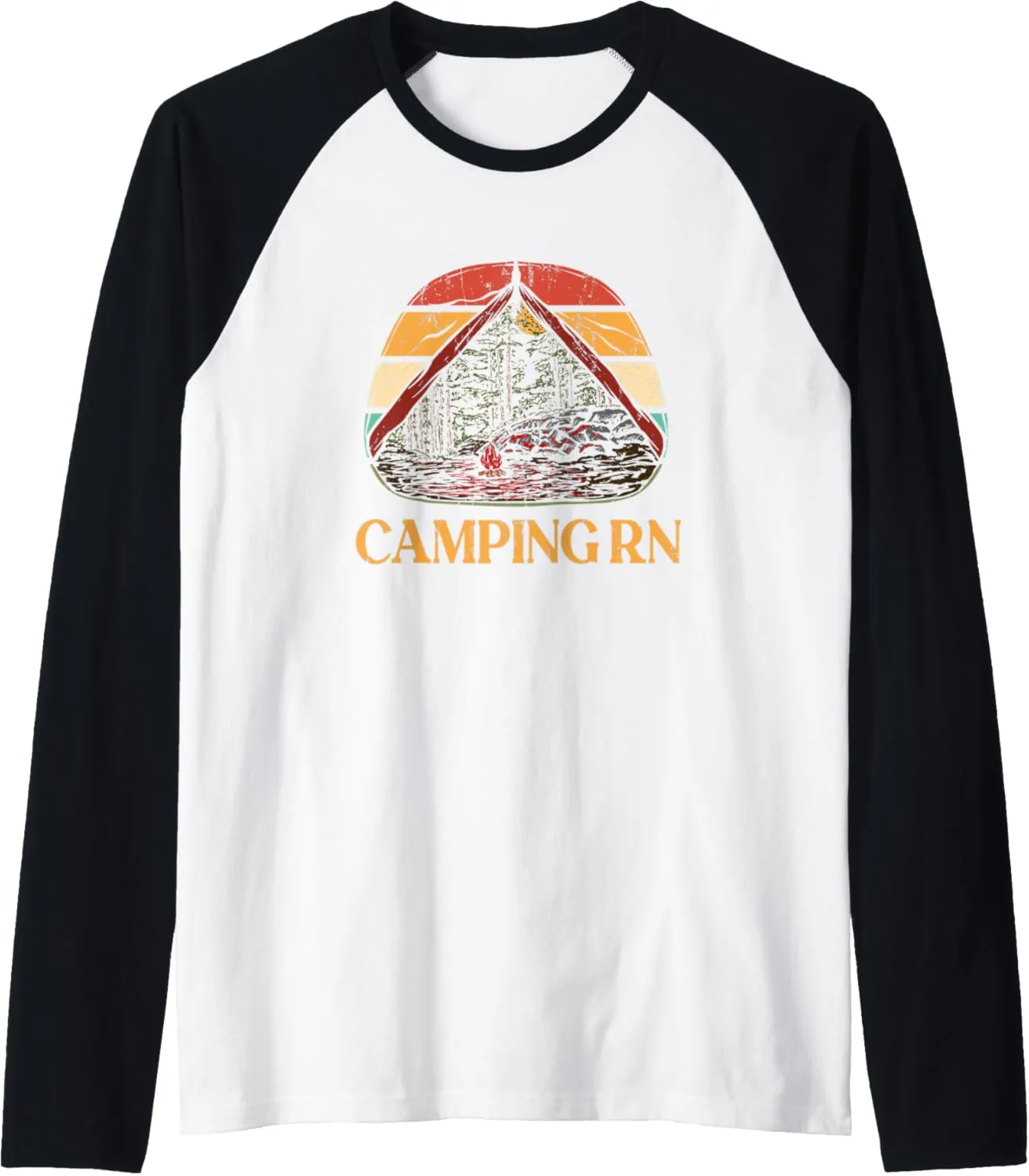 Camping RN Camper Forest Camp Jungle Vacation Wildlife Raglan Baseball Tee