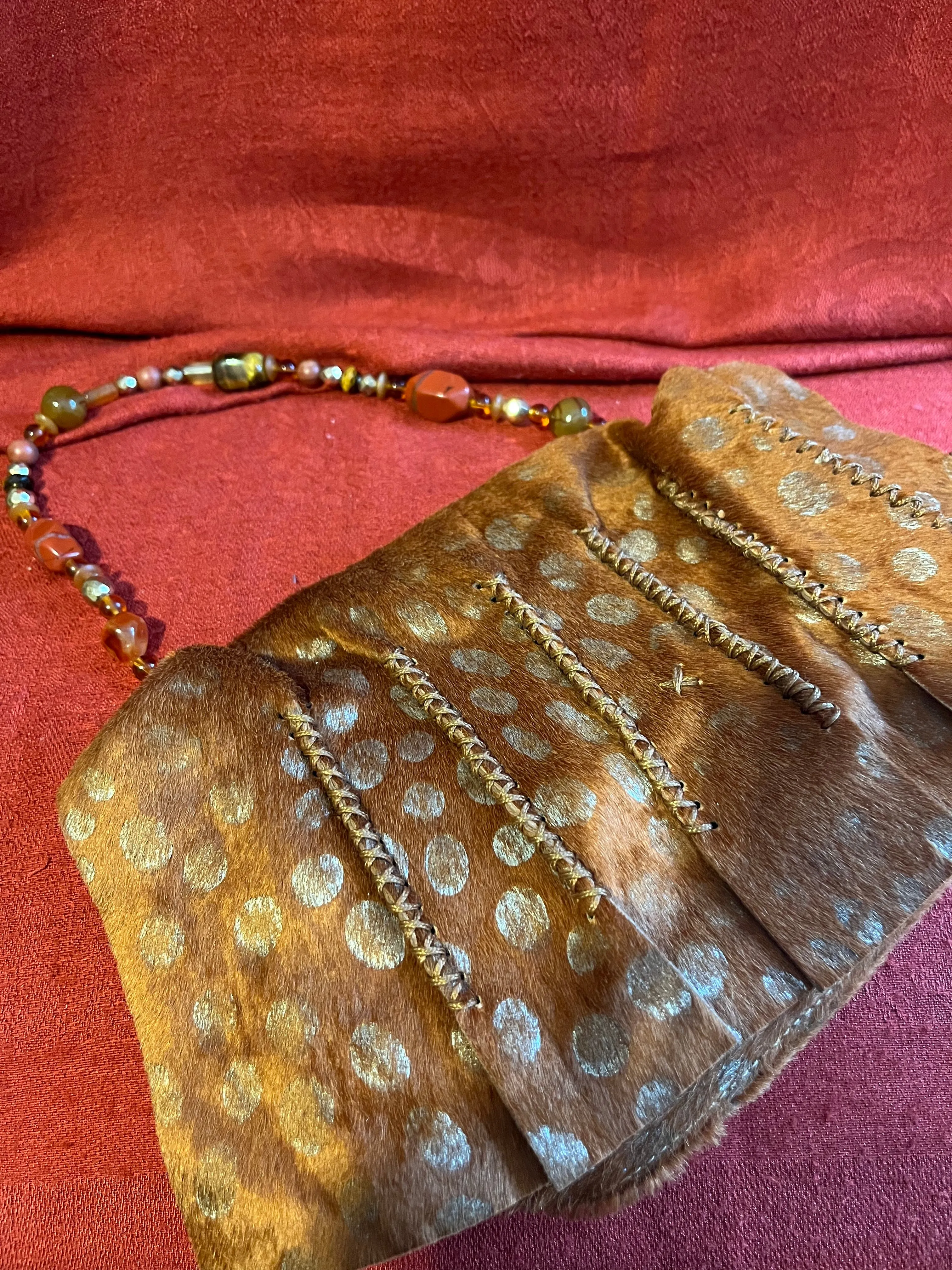 Carlos Falchi Pony Hair and Leather Evening Bag with Jeweled Shoulder Strap