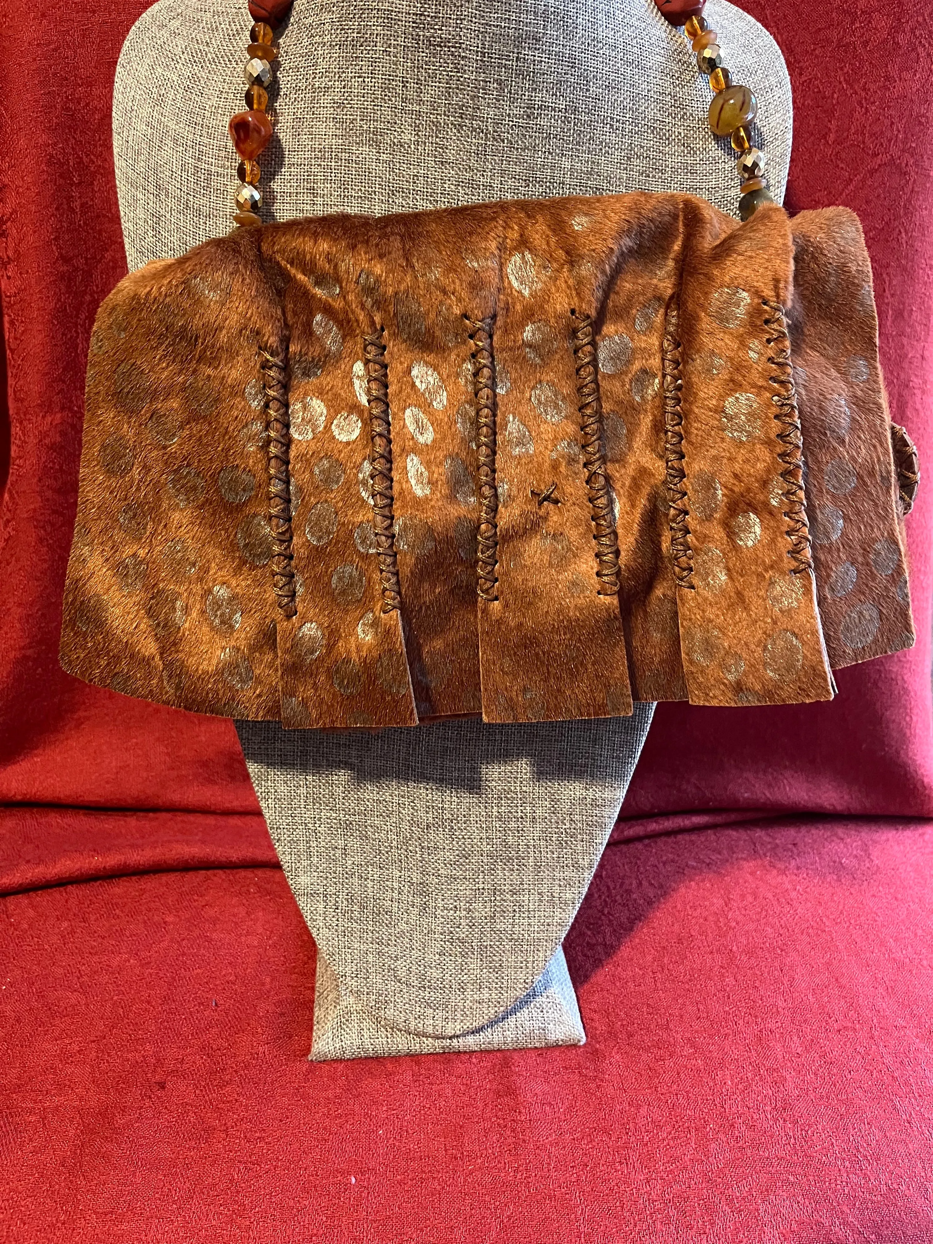 Carlos Falchi Pony Hair and Leather Evening Bag with Jeweled Shoulder Strap