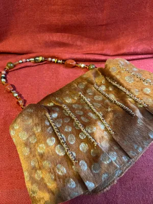 Carlos Falchi Pony Hair and Leather Evening Bag with Jeweled Shoulder Strap
