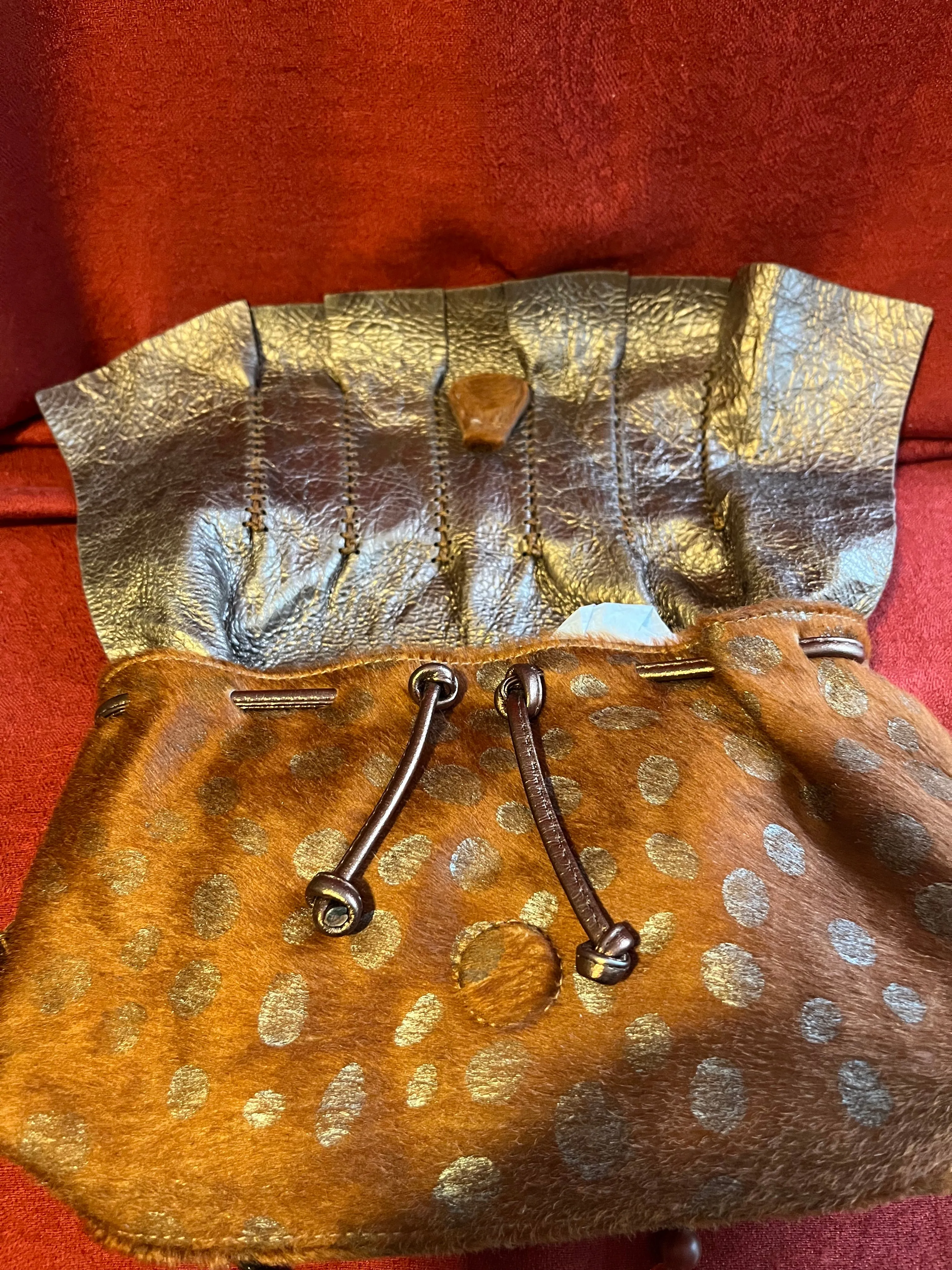 Carlos Falchi Pony Hair and Leather Evening Bag with Jeweled Shoulder Strap
