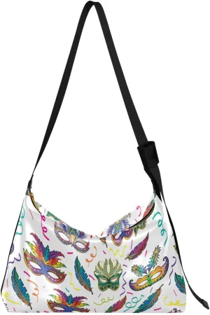 Carnival Masks Hobo Crossbody Bags for Women Leather Large Shoulder Bag Cross Body Colorful Festive Trendy Womens Tote Bags Handbag for Travel Shopping