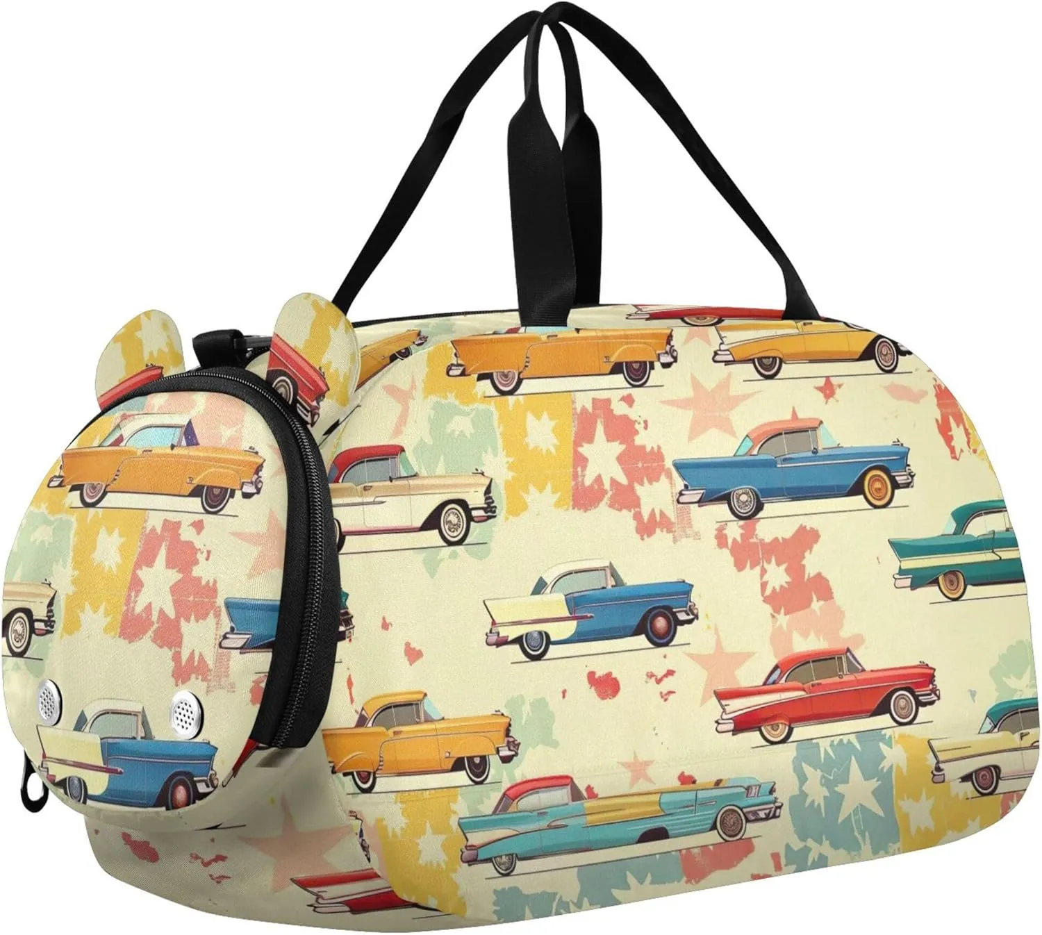 Carry on Duffel Bag Boy Overnight Weekender Vintage Cars Girls Duffle Bags for Travel Dance Kids Luggage with Shoe Compartment