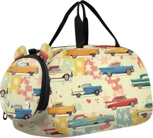Carry on Duffel Bag Boy Overnight Weekender Vintage Cars Girls Duffle Bags for Travel Dance Kids Luggage with Shoe Compartment