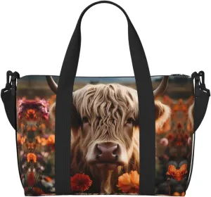 Carry On Duffle Bags Overnight Weekender Bags for Women, Realistic Flower Cow Personal Item Travel Bag, Travel Essentials Sport Gym Bag for Men Women