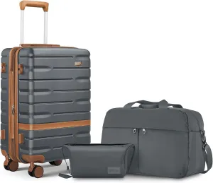 Carry On Luggage Set 22x14x9 Airline Approved， Expandable Hard Shell Suitcase with Spinner Wheels TSA Lock，3 Piece Lightweight Travel Luggage (Gray)