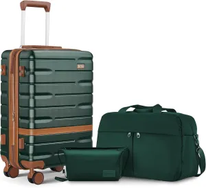 Carry On Luggage Set 22x14x9 Airline Approved， Expandable Hard Shell Suitcase with Spinner Wheels TSA Lock，3 Piece Lightweight Travel Luggage (Green)