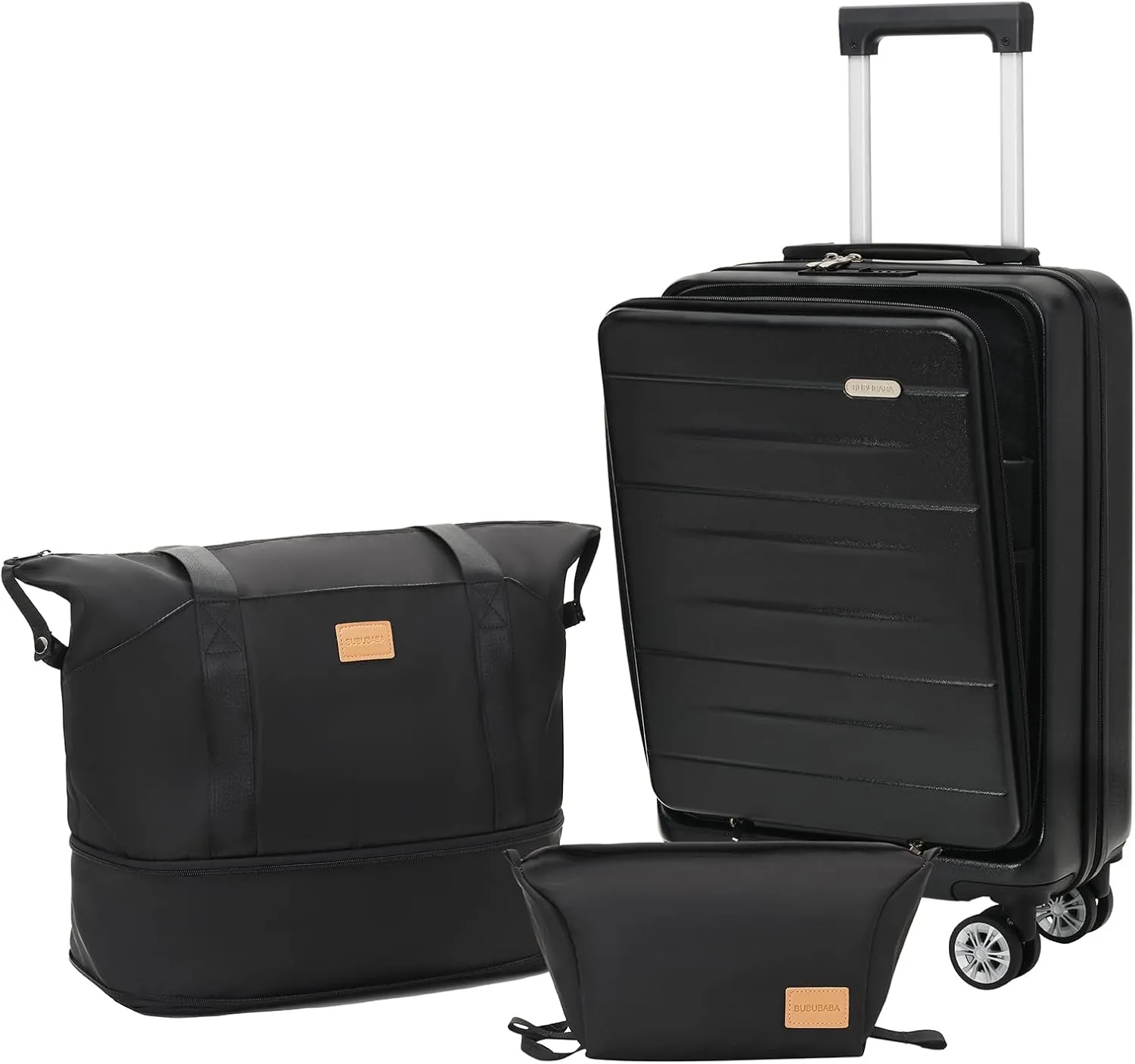 Carry On Luggage Set 3 Piece Hard Shell Suitcases Front Opening with TSA Lock Spinner Wheels (Black, 3 piece set)