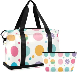 Cartoon Colorful Polka Dots Duffel Bag Weekender Duffel Bag with Toiletry Bag for Sports Large Capacity