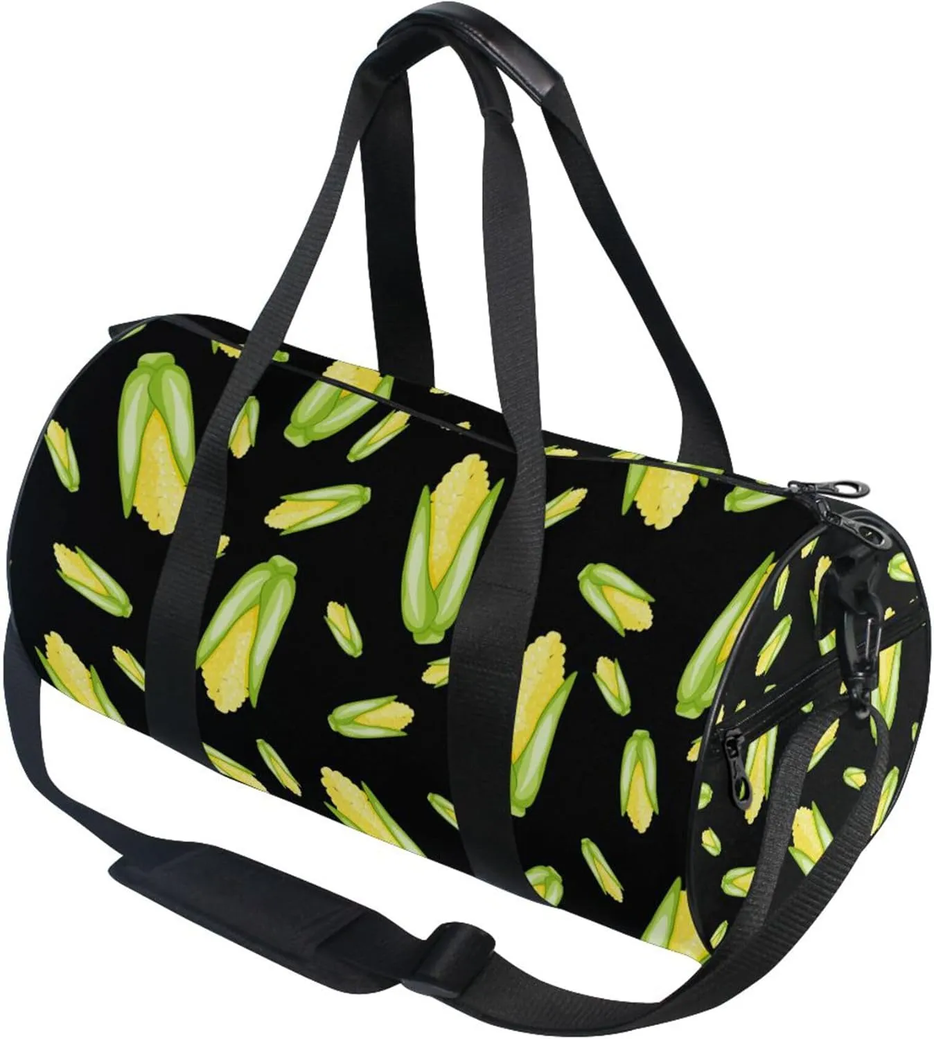 Cartoon Corn on Black Gym Duffle Bag Women Men Sports Fitness Bag for Travel Workout Gymnastics Dance Ballet