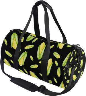 Cartoon Corn on Black Gym Duffle Bag Women Men Sports Fitness Bag for Travel Workout Gymnastics Dance Ballet