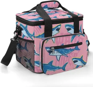 Cartoon Cute Wave Sharks 22.5L Insulated Camping Coolers Bag Large Leakproof Ice Chest for Beach Travel Picnic